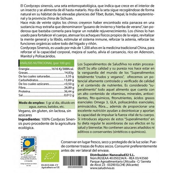 Cordyceps Sinensis w proszku ECO 100 g, Salud Viva