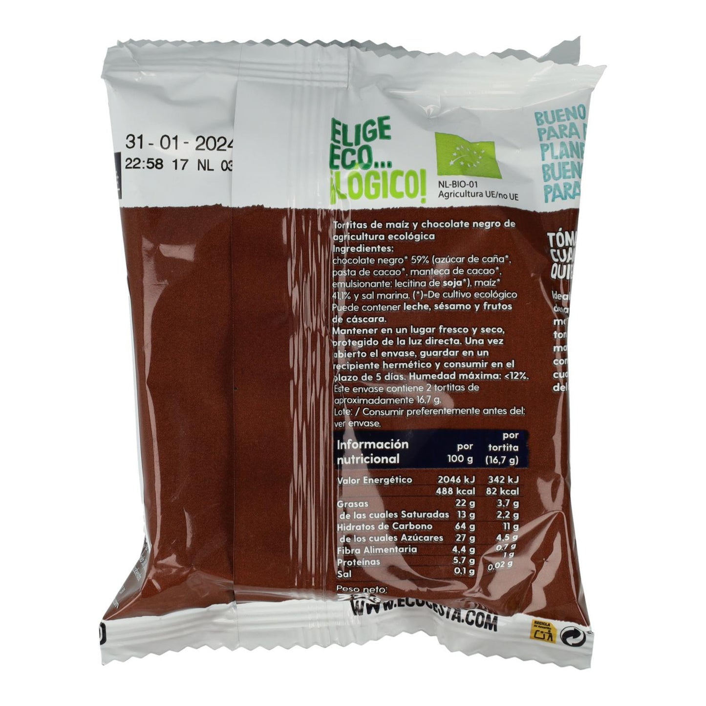 Organic Dark Chocolate Corn Cakes Pack of 3 Ecocesta 99 g