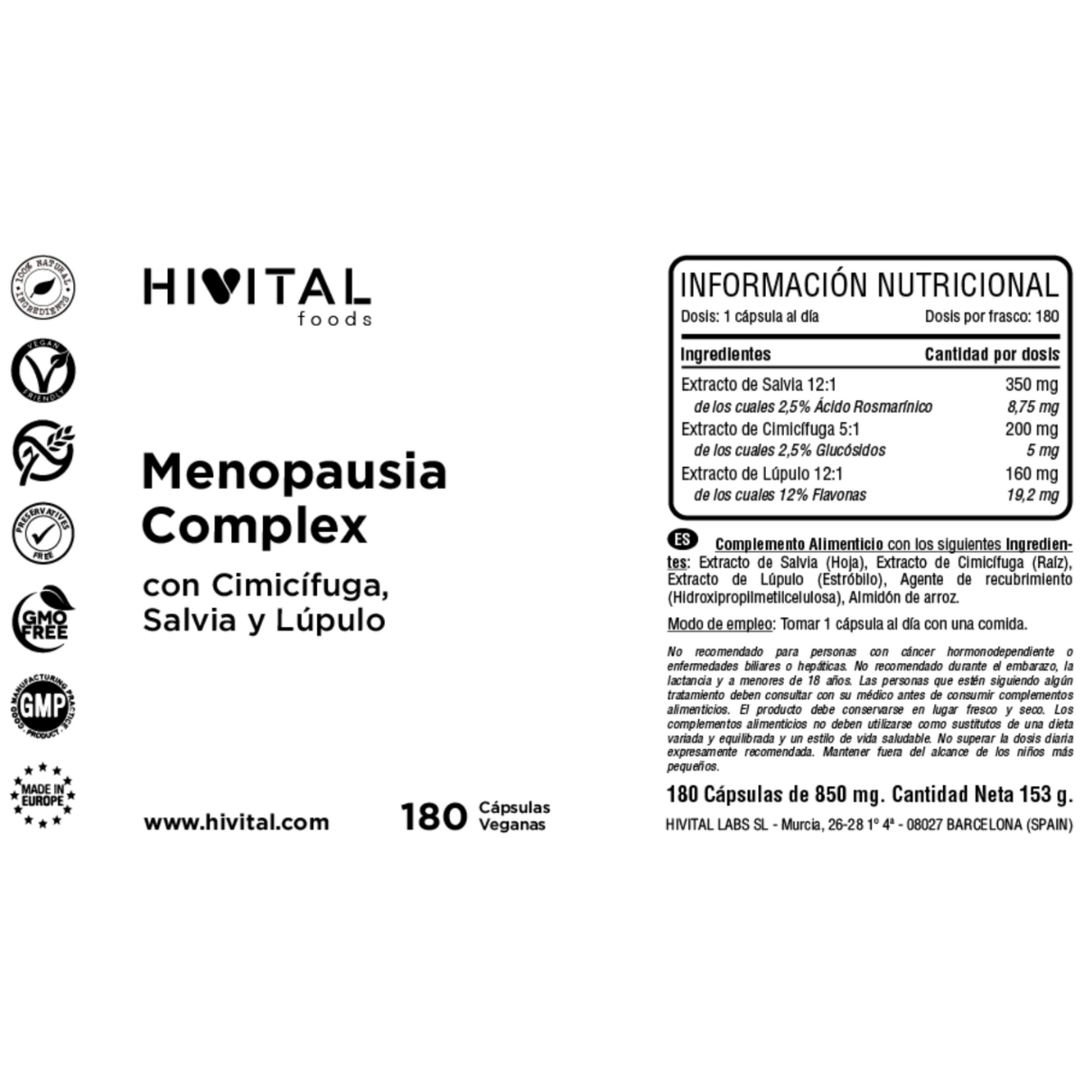 Menopause Complex Hivital 180 kapsułek wegańskich