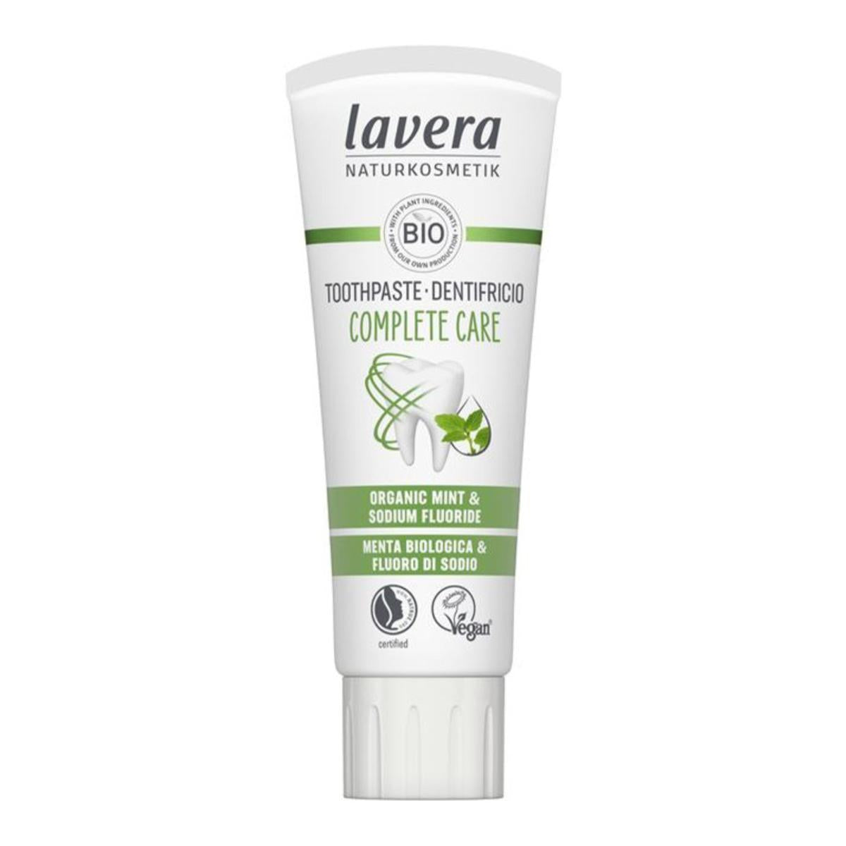 Dentifricio completo con fluoro alla menta BIO e fluoruro di sodio, Lavera 75 ml
