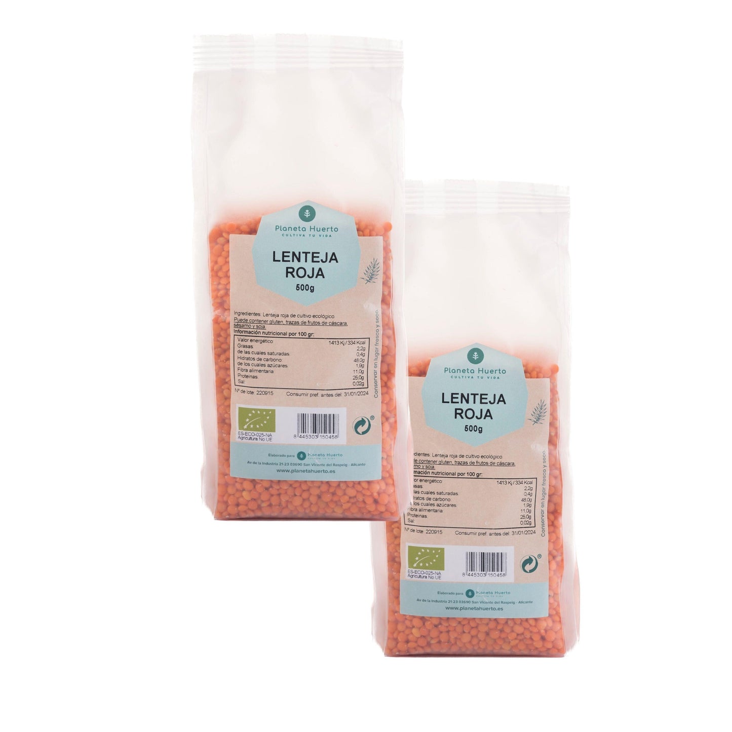 Confezione 2x Lenticchie rosse ECO Planeta Huerto 500 g