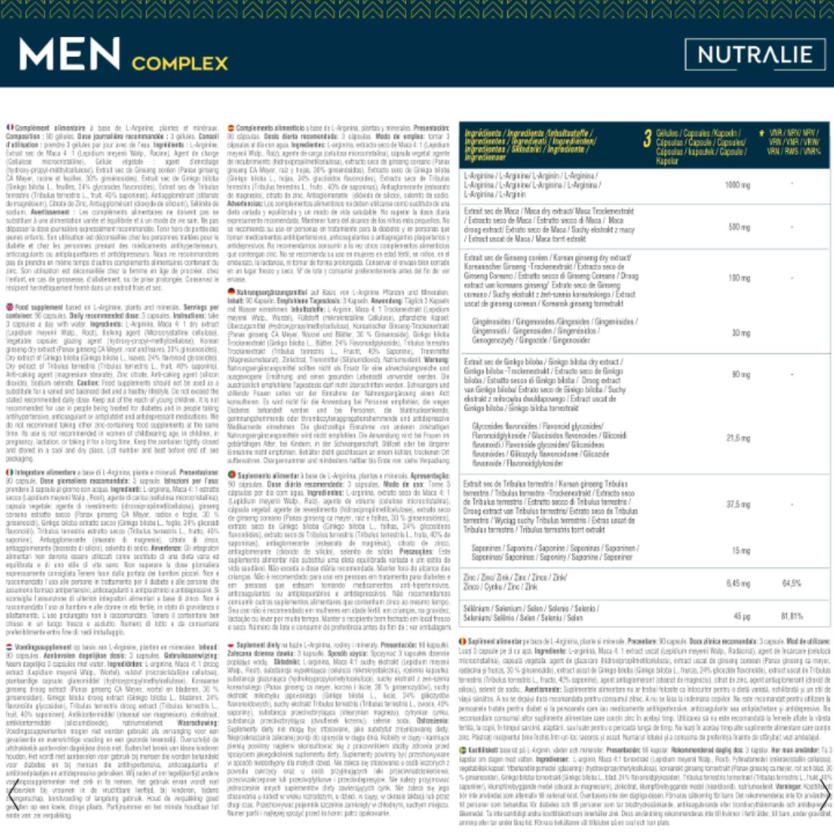 Men Complex con zinco + maca e ginkgo biloba Nutralie 90 capsule