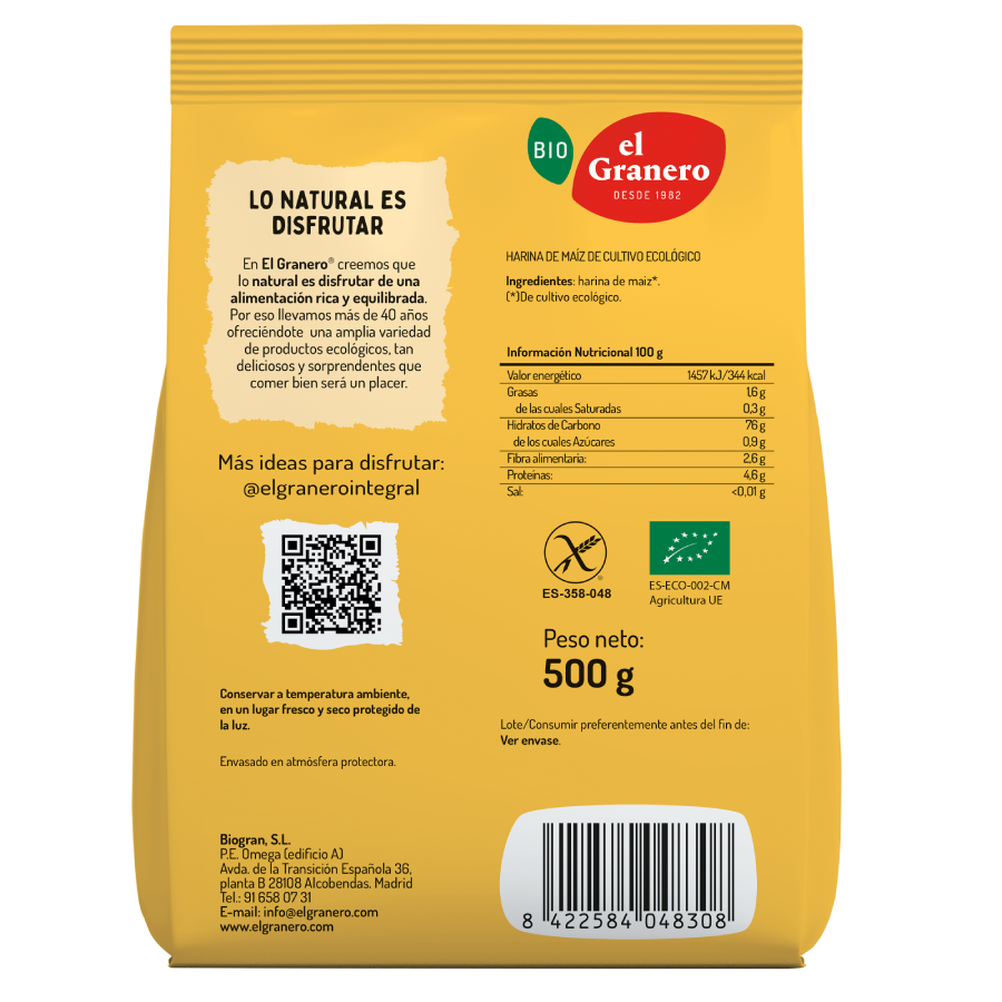El Granero Organic Gluten-Free Corn Flour 500 g