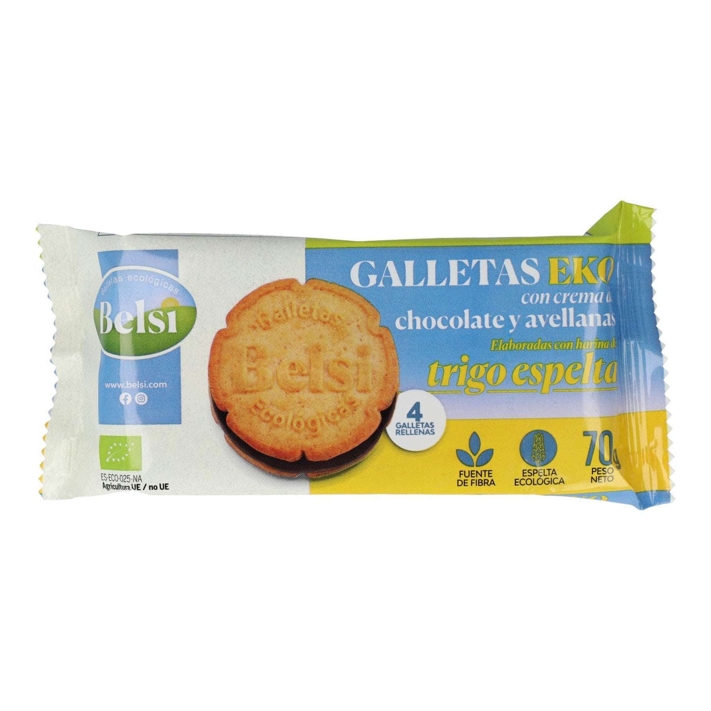 Bio-Dinkelkekse mit Schokoladen- und Haselnussfüllung Belsi 70 g