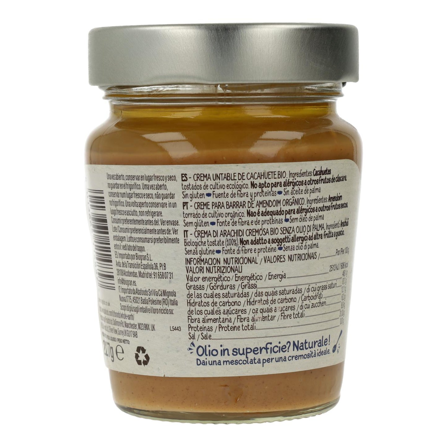 Crema di arachidi morbida biologica, 227 g. Whole Earth