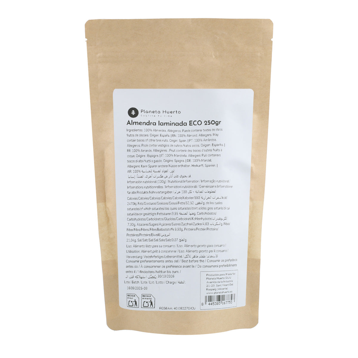 ECO Planeta Huerto Rolled Almonds 250 g