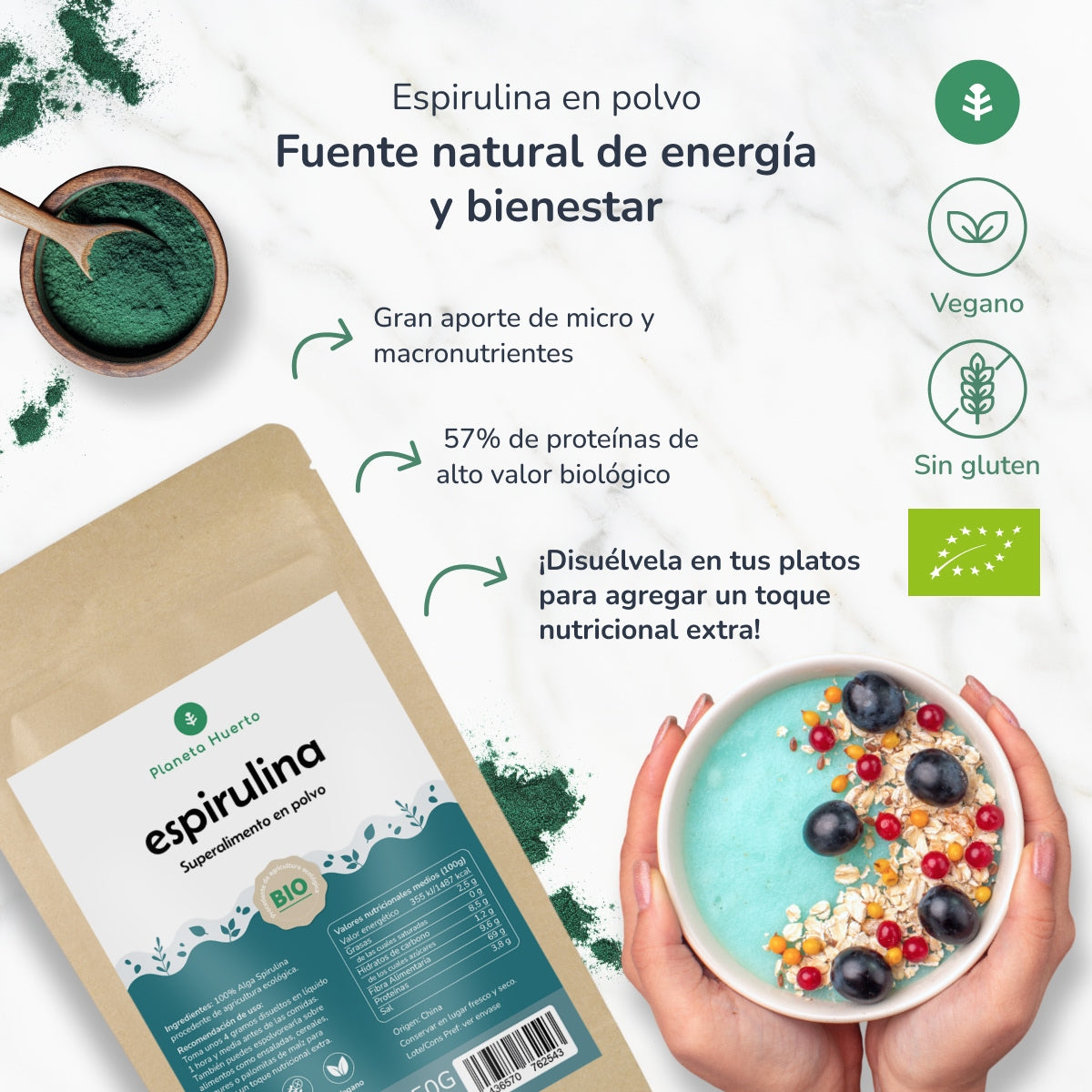 Spirulina in polvere ECO Planeta Huerto 200 g