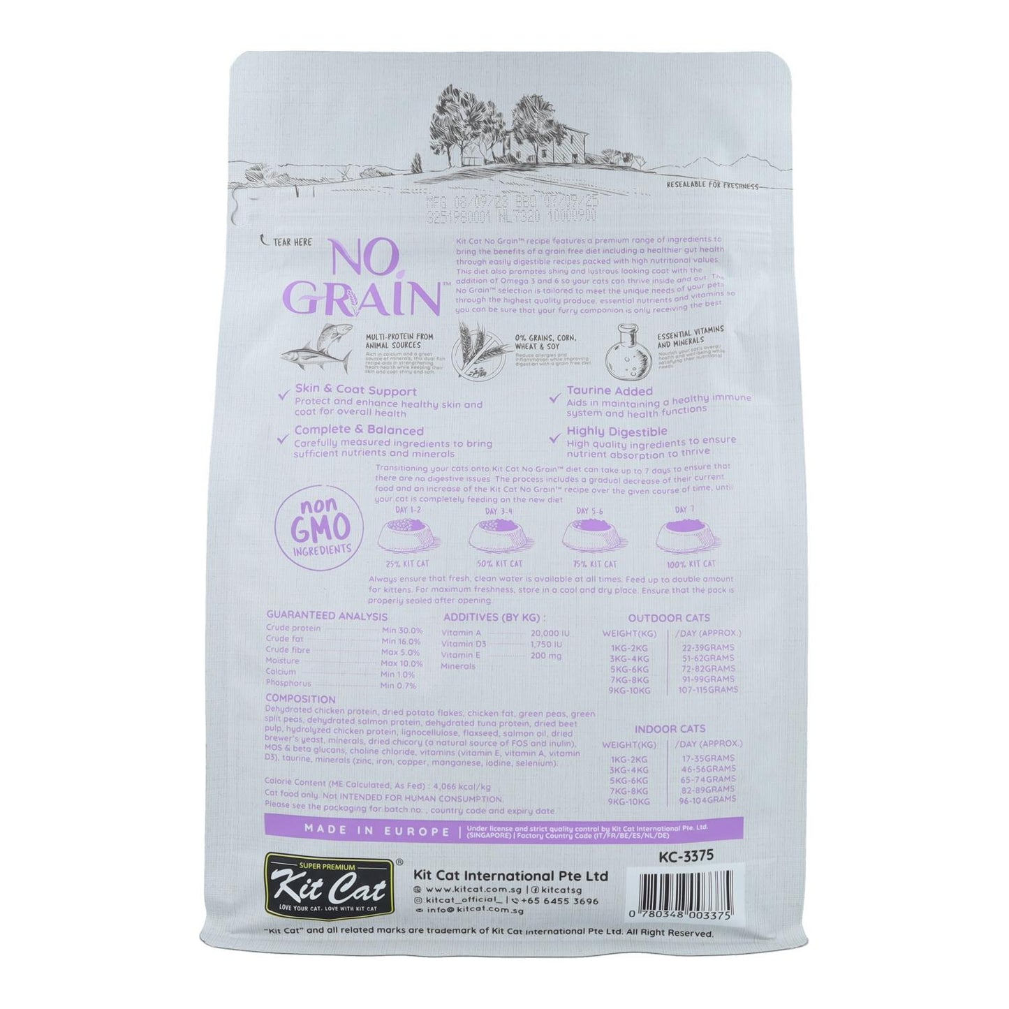 Kit Cat No Grain Cat Food - Tonno e salmone 1 kg Mangime naturale per gatti