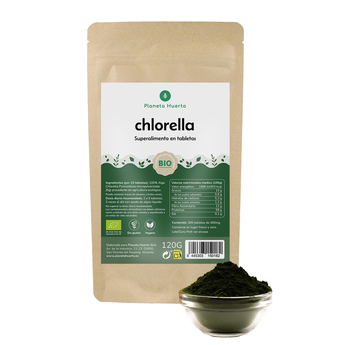 Chlorella w proszku z wodorostów ECO Planeta Huerto 200 g