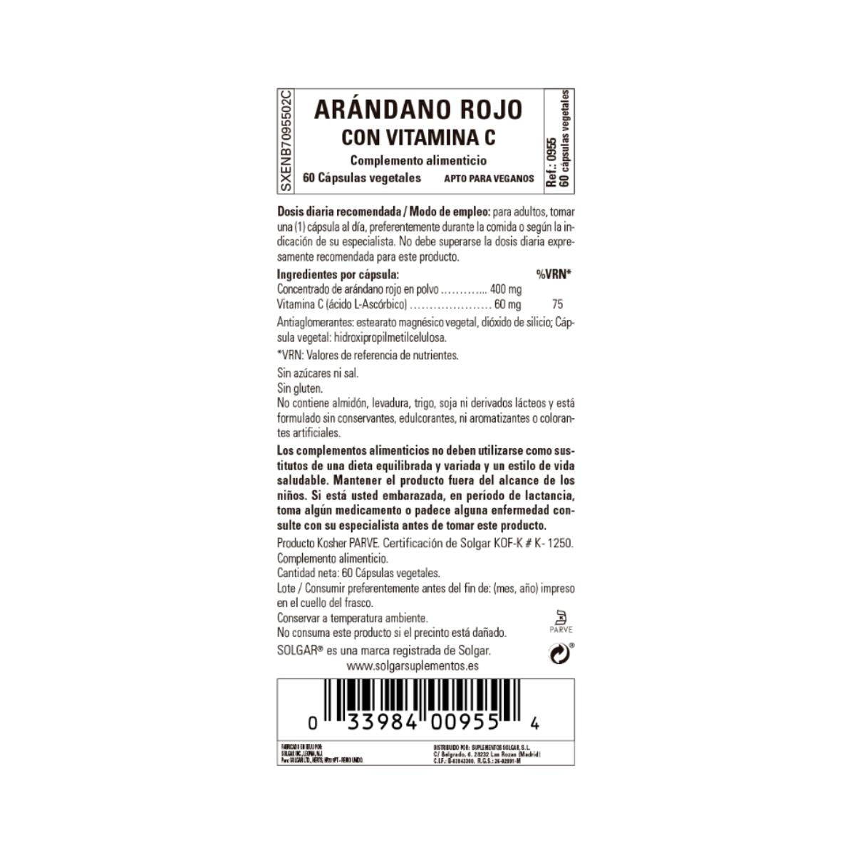 Cranberry mit Vitamin C – Solgar 60 pflanzliche Kapseln