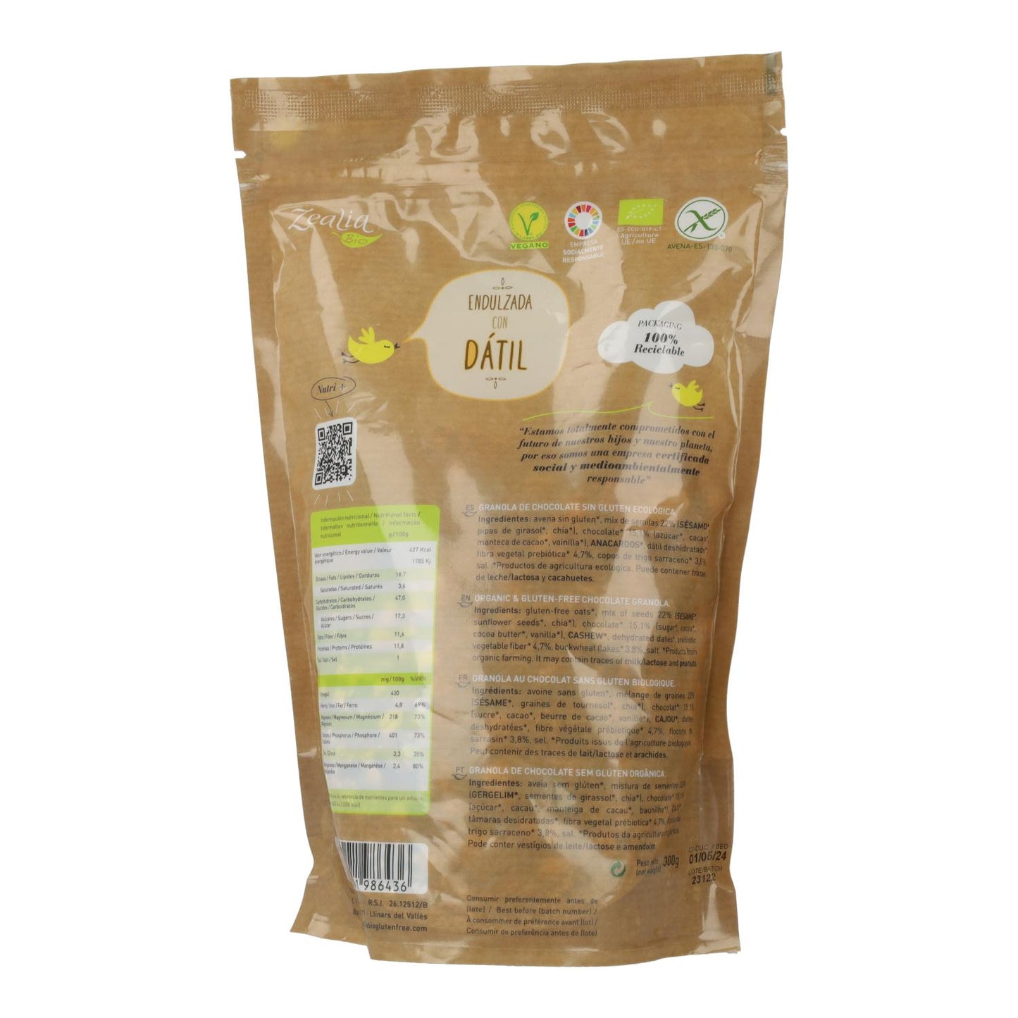 Bio-Schokoladenmüsli glutenfrei Zealia 300 g