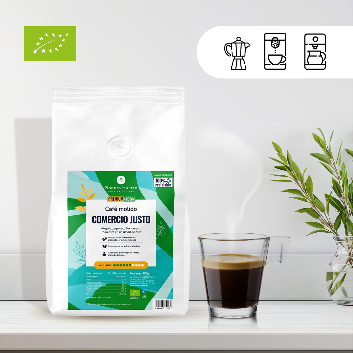 Eco Honduras fair trade ground coffee Planeta Huerto 250 g