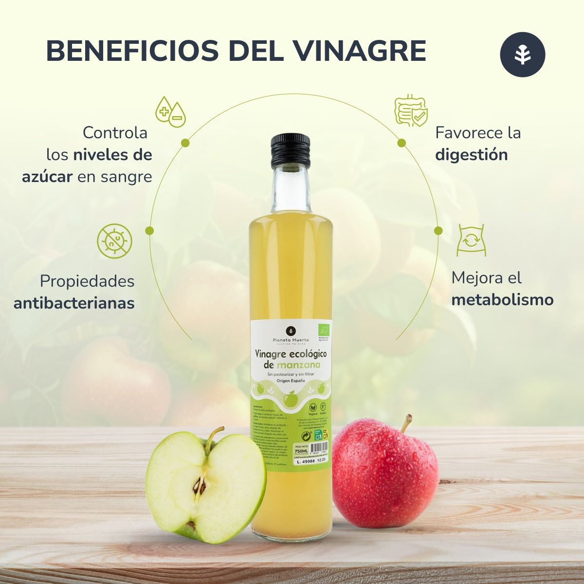 Confezione 3x Aceto di mele ECO non filtrato Planeta Huerto 750 ml