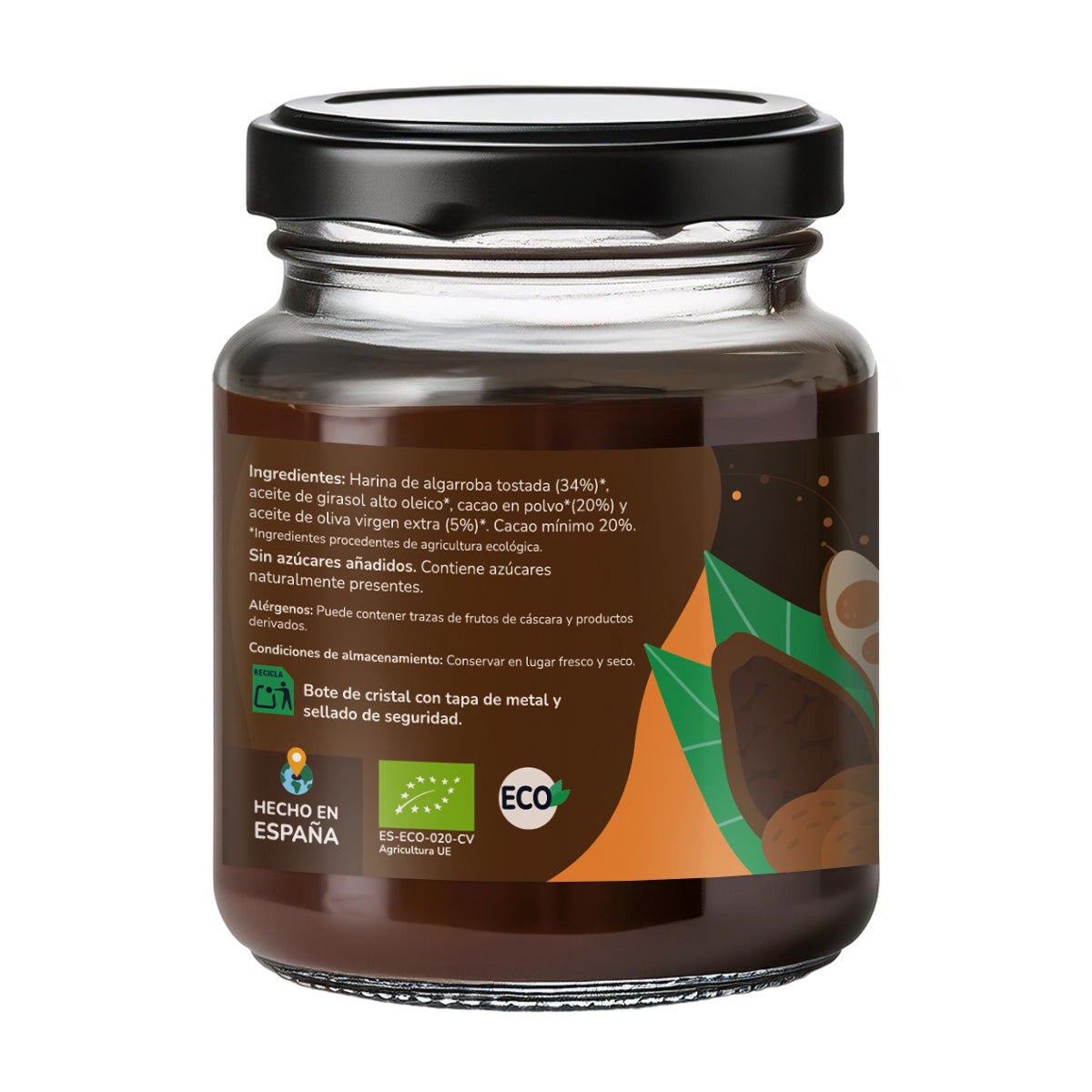 Crema di carruba e cacao senza zucchero ECO Planeta Huerto 230 gr.