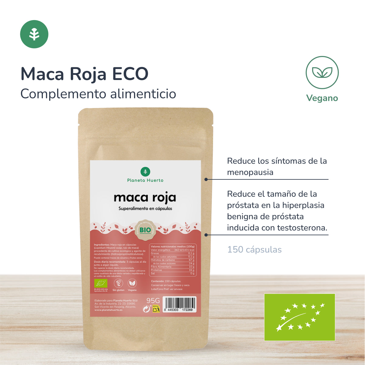 Ekologisk röd maca Ekologisk röd maca Planeta Huerto 150 kapslar