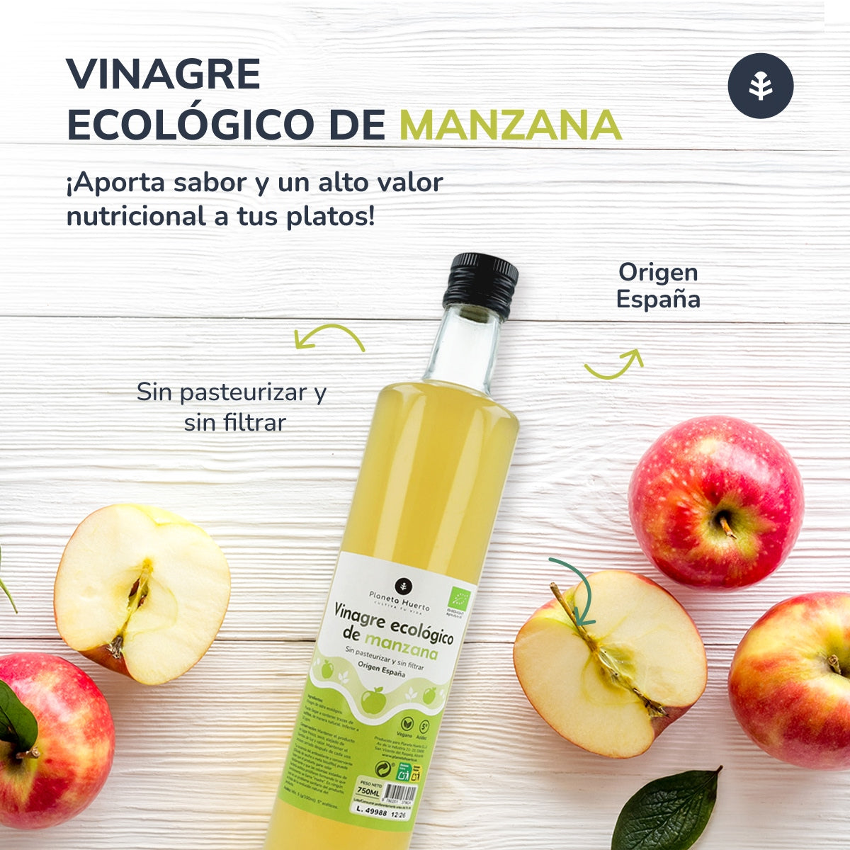 Confezione 3x Aceto di mele ECO non filtrato Planeta Huerto 750 ml
