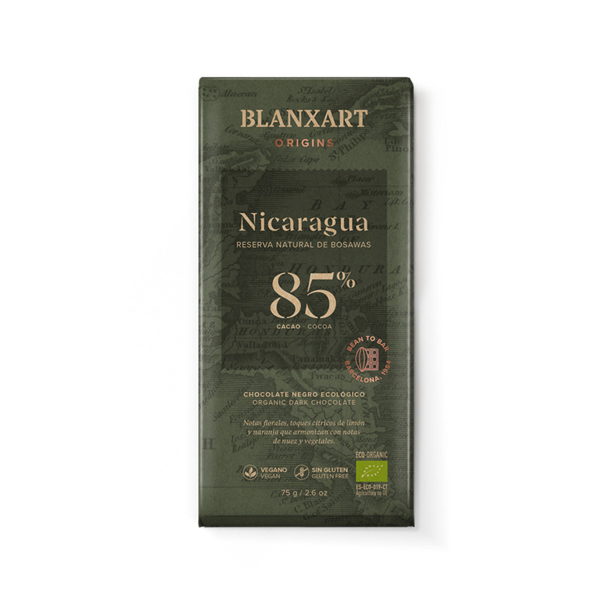 Schwarze Schokolade 85 % Nicaragua Eco Vegan Glutenfrei Blanxart 75 g