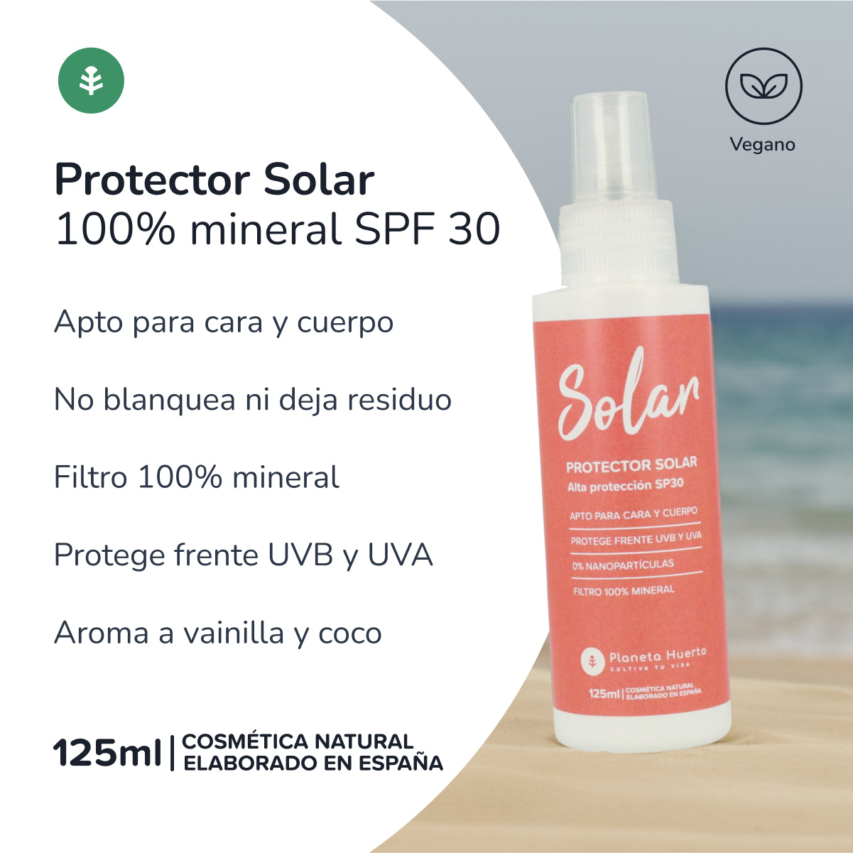 Protezione solare 100% minerale SPF 30 Planeta Huerto 125 ml