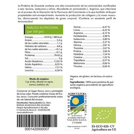 Proteína de guisante al 80% en polvo ECO 250 g, Salud Viva