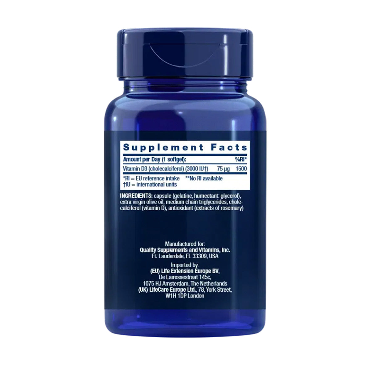 Vitamin D3 3,000 IU, Life Extension 120 softgels