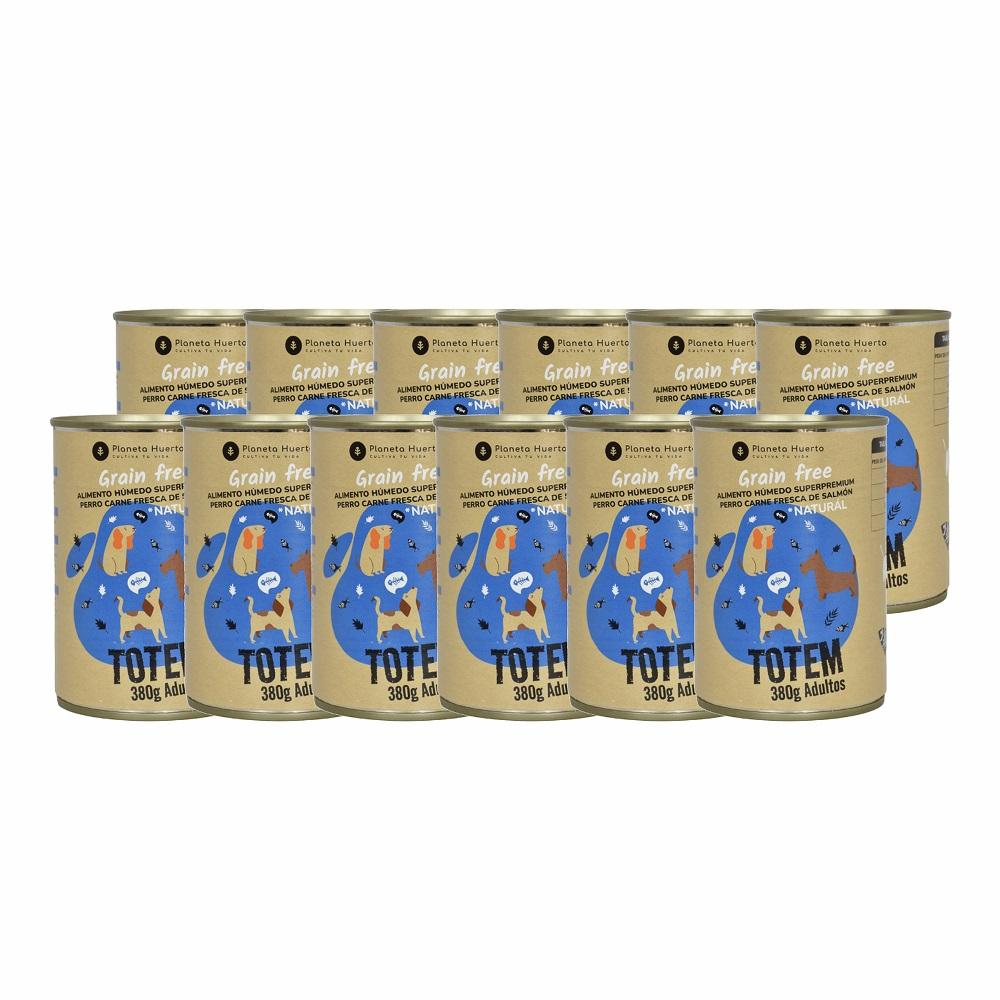 Confezione 12 x Cibo umido per cani Superpremium senza cereali Salmone 380 g Planeta Huerto