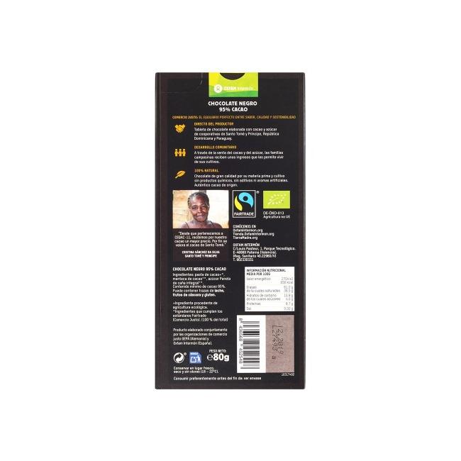 Chocolat noir équitable 95 % BIO Tierra Madre Oxfam Intermón 80 g