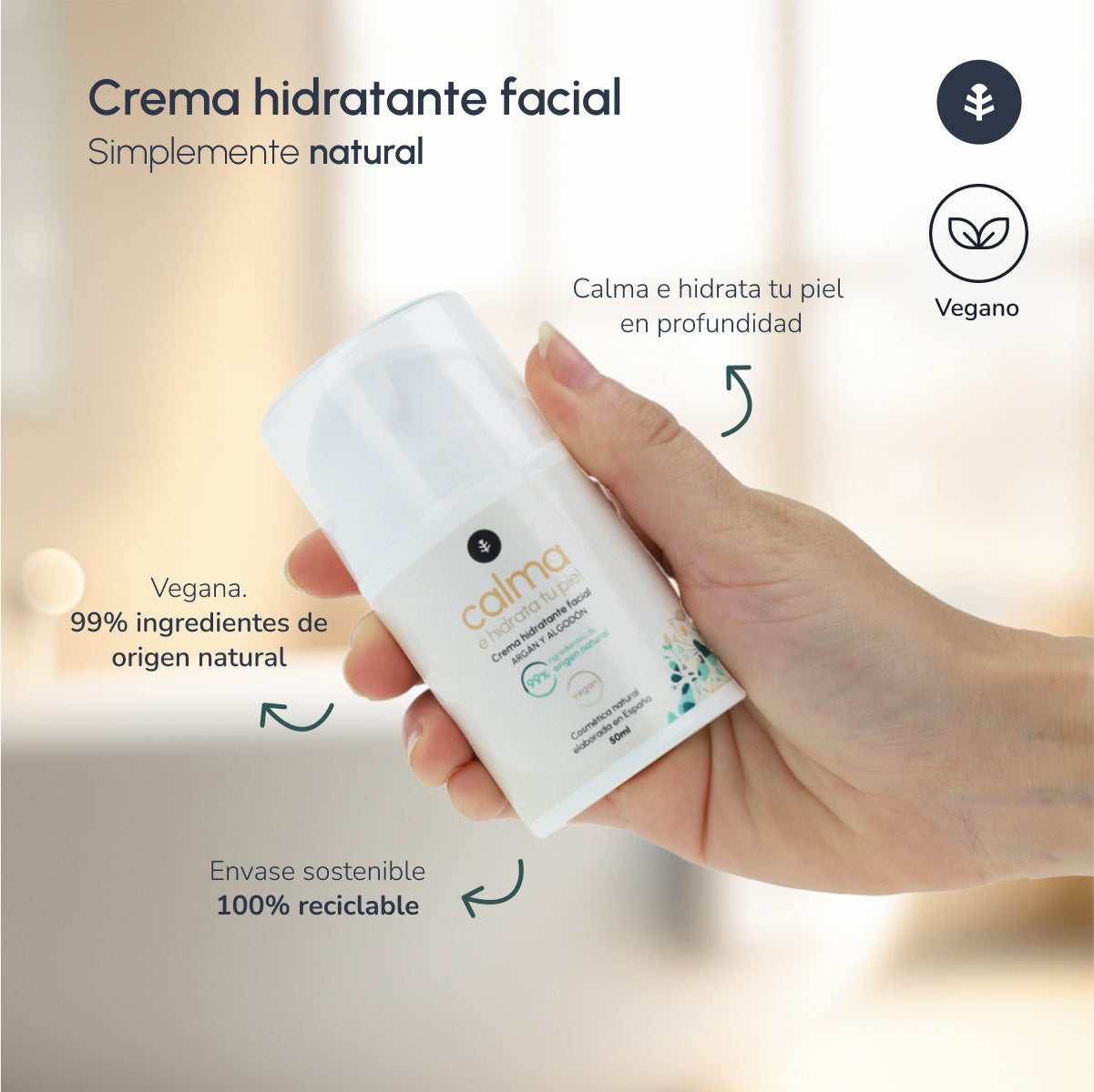Crema idratante viso all'argan e cotone Planeta Huerto 50 ml