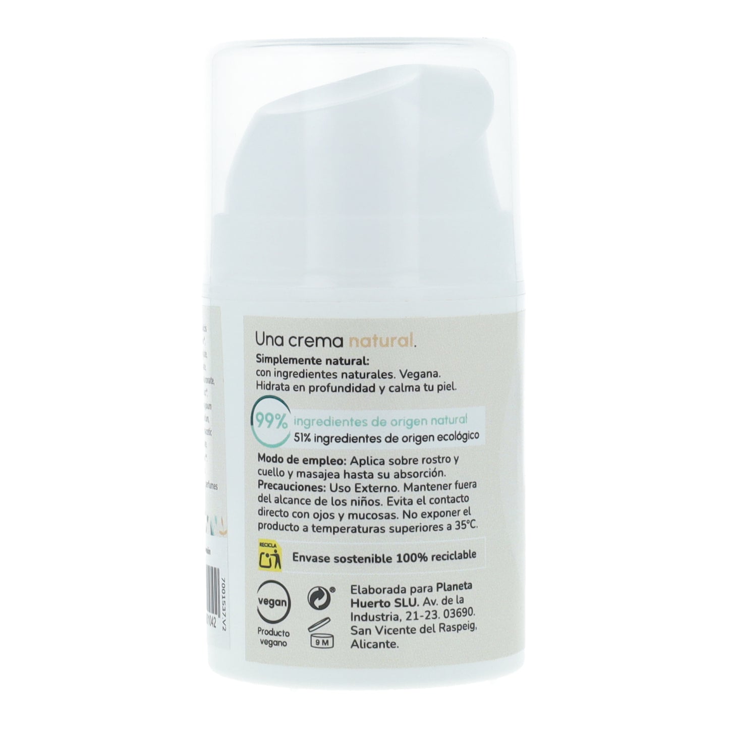 Crema idratante viso all'argan e cotone Planeta Huerto 50 ml