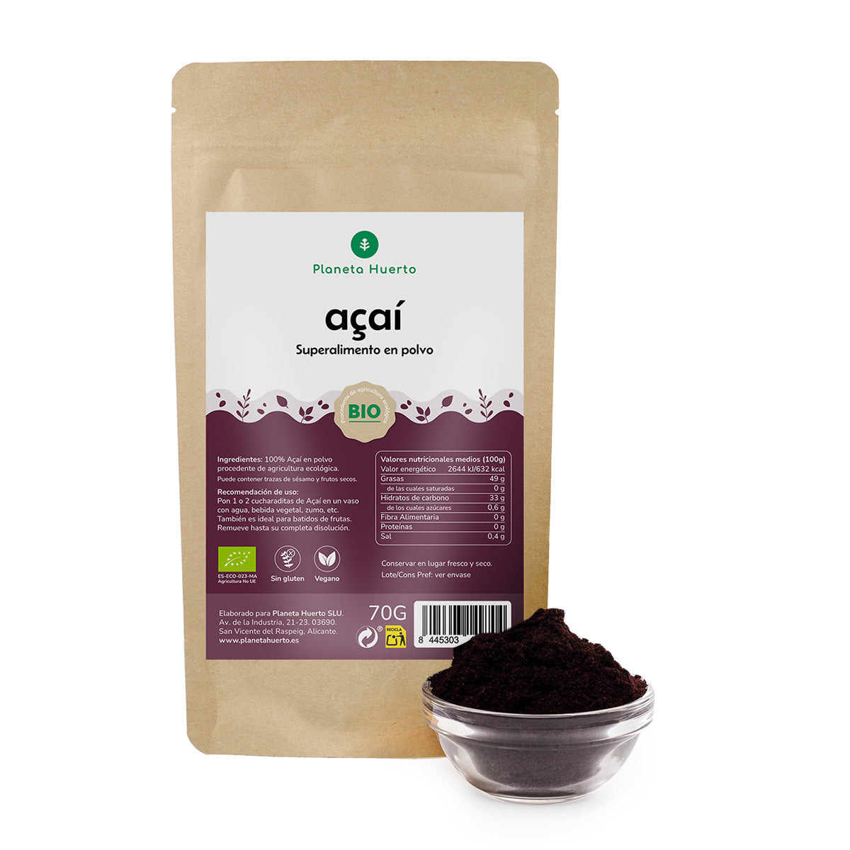 Açaí powder ECO Planeta Huerto 70 gr