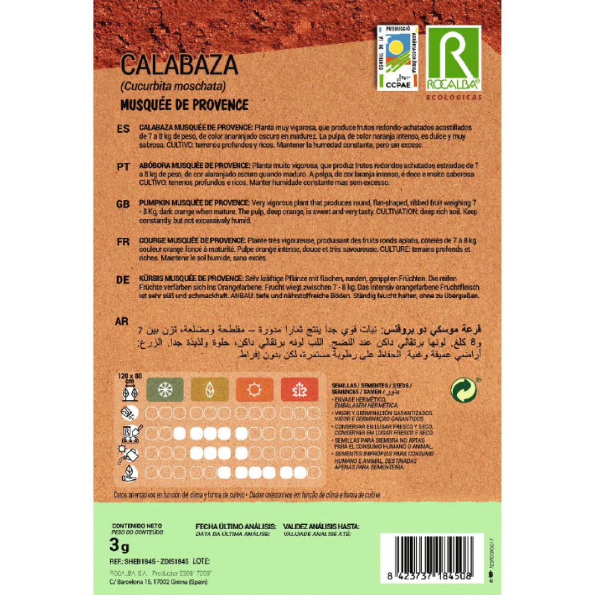 Semi di zucca musquee de provence biologici Rocalba