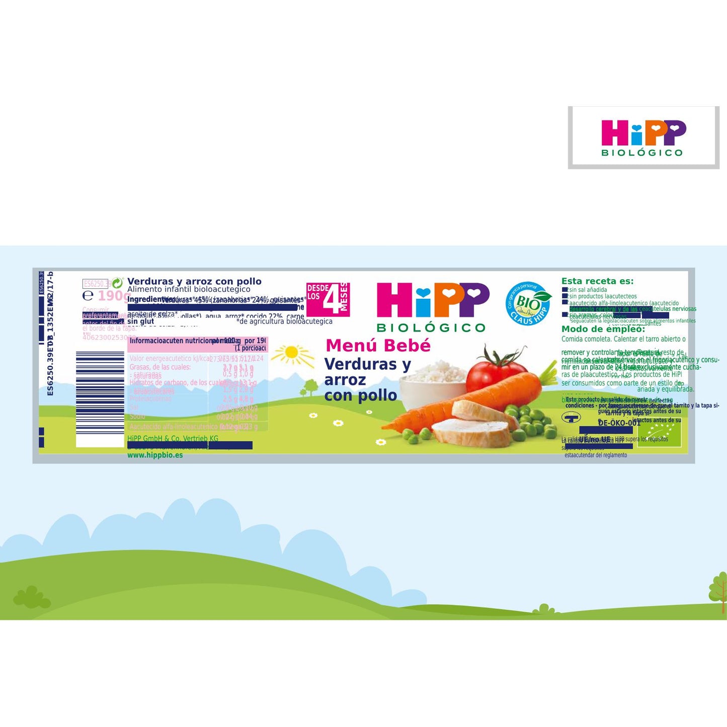 Petit pot de légumes et riz au poulet BIO à partir de 4 mois HiPP 190 gHiPP