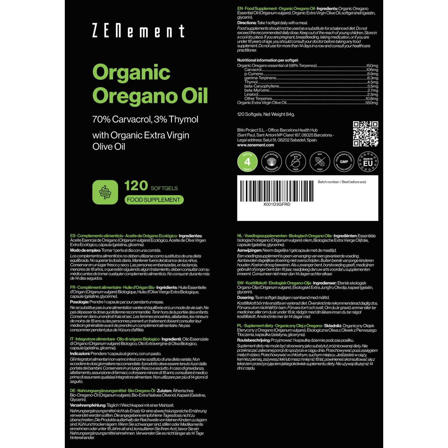 Oregano Oil, 150 mg Zenement 120 tablets