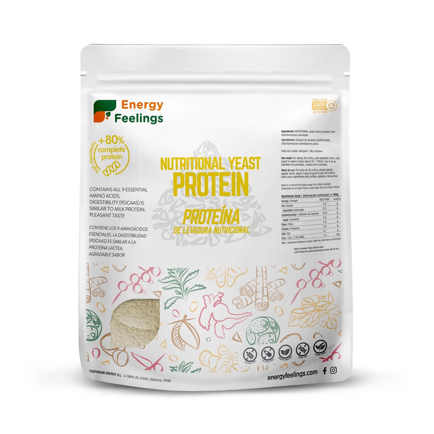 Proteina de levadura nutricional 84% Energy feelings 500 g