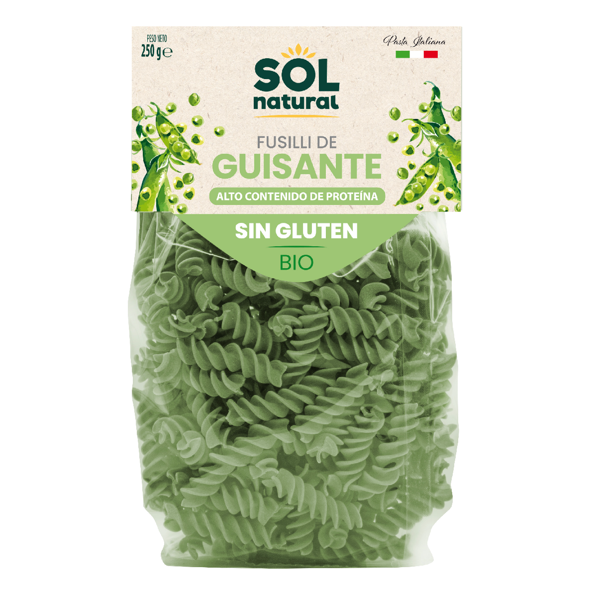 Fusilli di piselli senza glutine Bio Sol Natural 250 g
