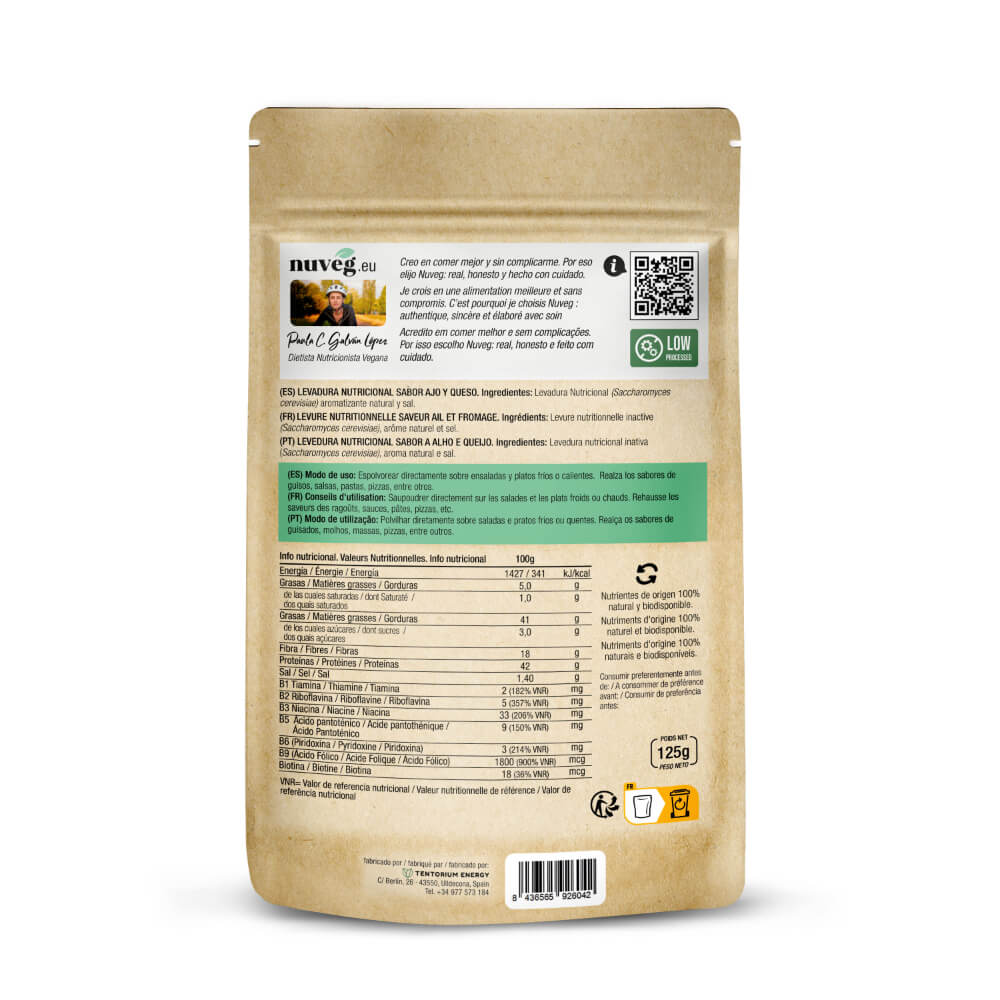 Lievito alimentare al gusto di aglio e formaggio Nuveg 125 g