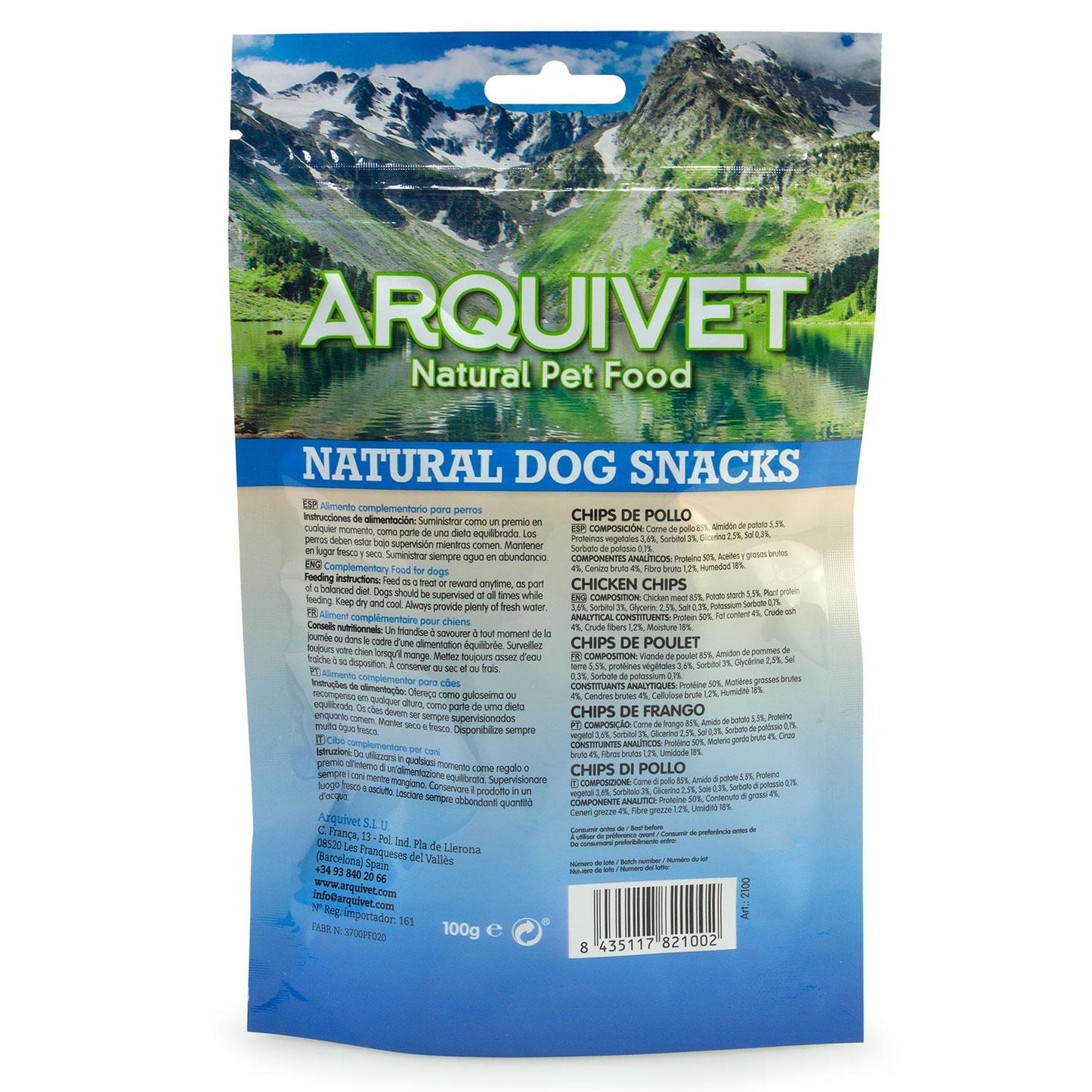 Natuurlijke snack voor honden Kipchips Arquivet 100 g