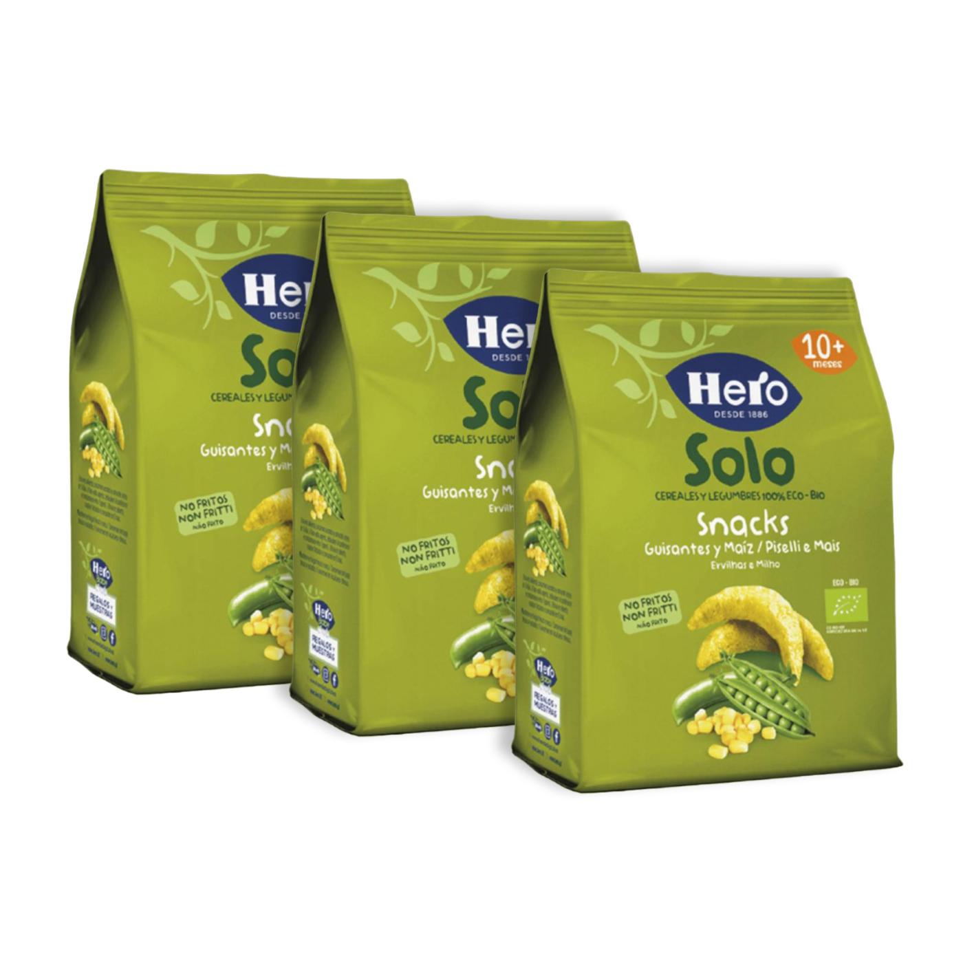Zestaw 3 x przekąski z groszku i kukurydzy Eco-Bio od 10 miesięcy, torebka 40 g - Hero Solo