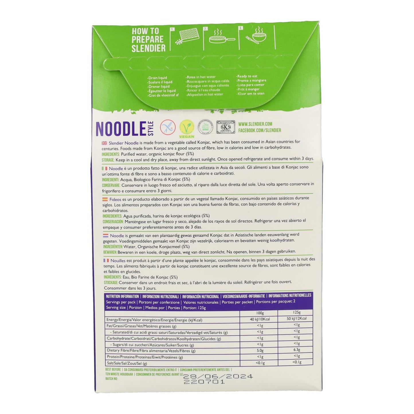 Nouilles de konjac sans gluten bio Slendier 250 g