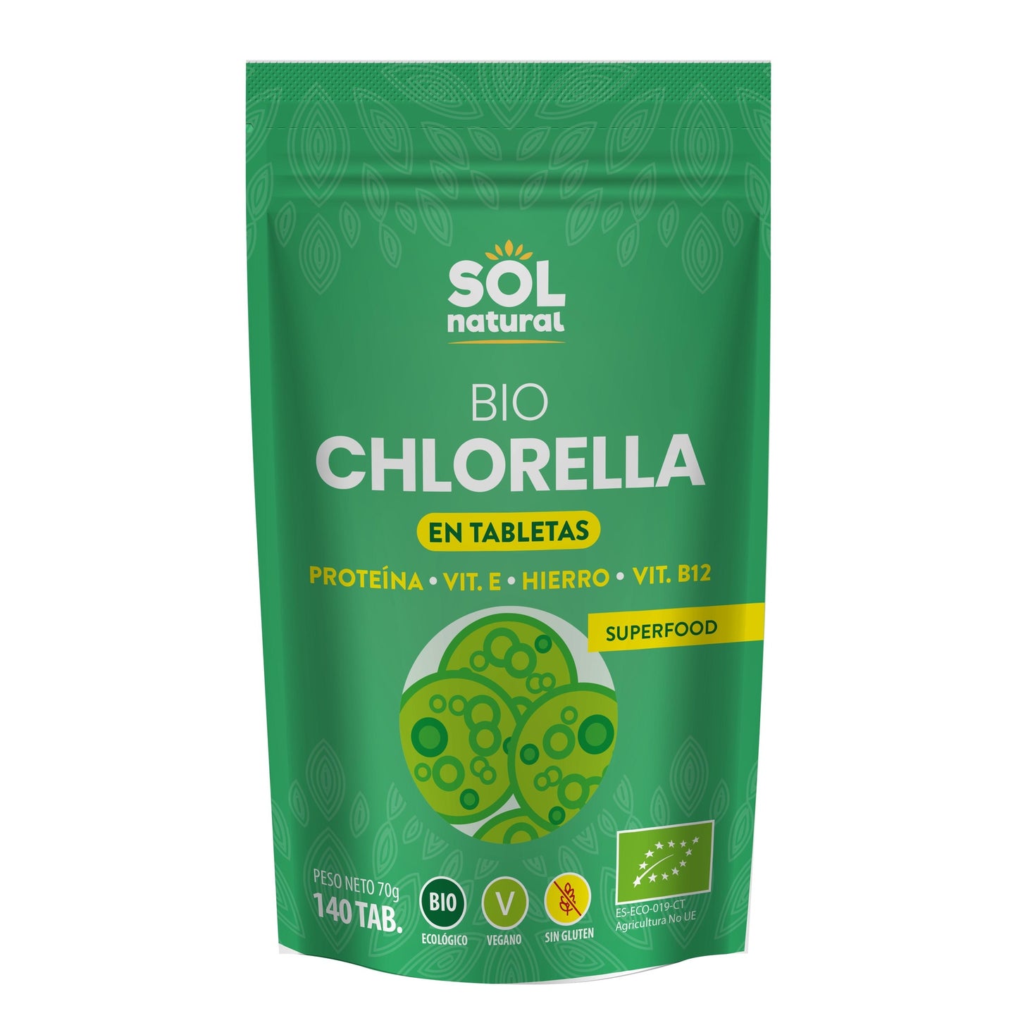 Chlorella in biologische tabletten Sol Natural 140 stuks