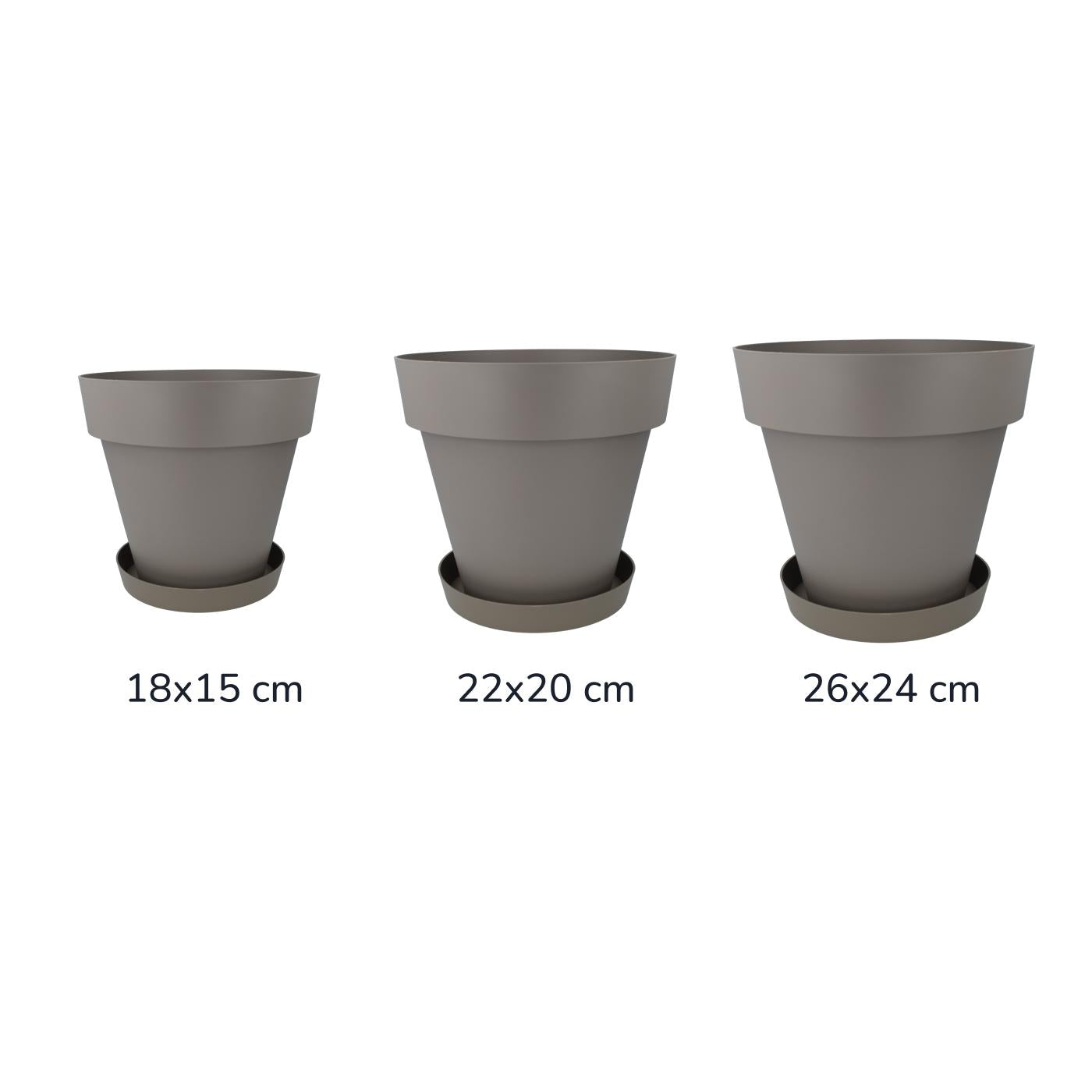 Confezione vaso con piattino color tortora Tes 22 x 20 cm