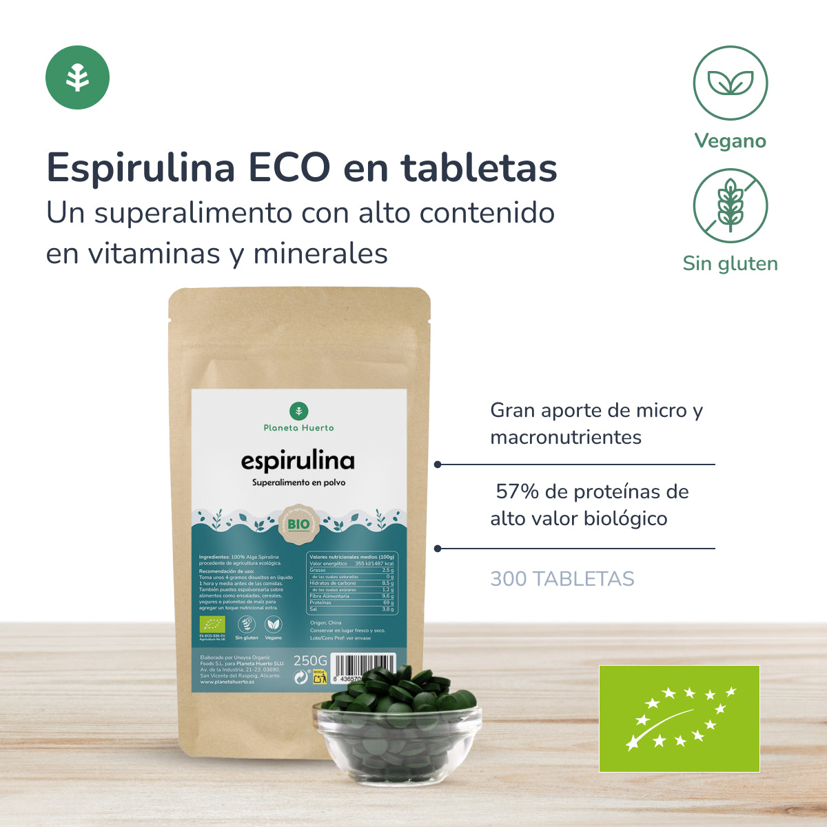 Organiczna spirulina 500mg Planet Orchard 300 tabletek