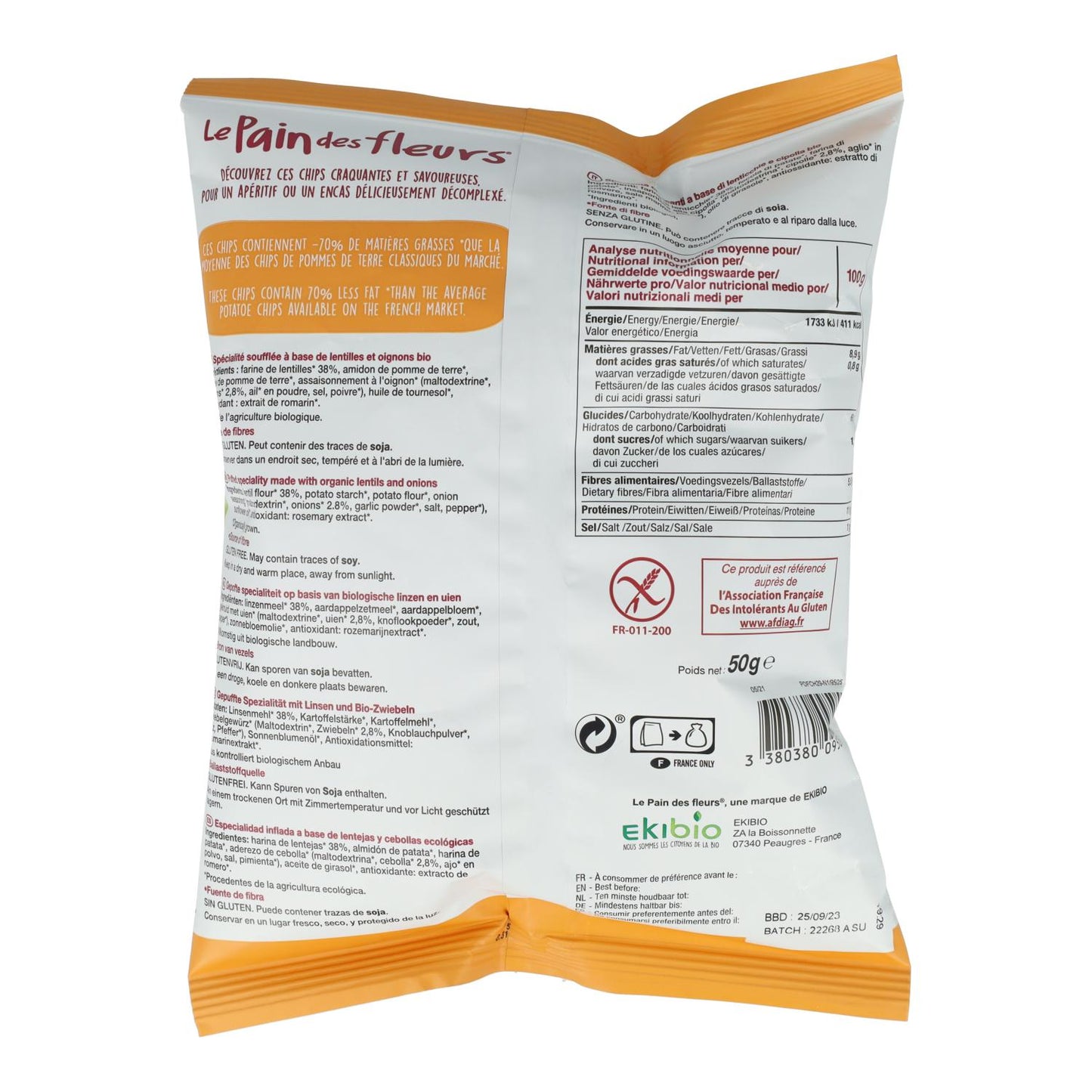 Glutenvrije linzenchips met ui Le Pain des Fleurs 50 g