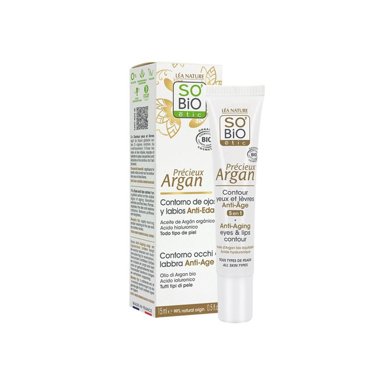 Anti-Aging-Augen- und Lippenkonturcreme mit Hyaluronsäure und Arganöl BIO SO'BIO étic 15 ml