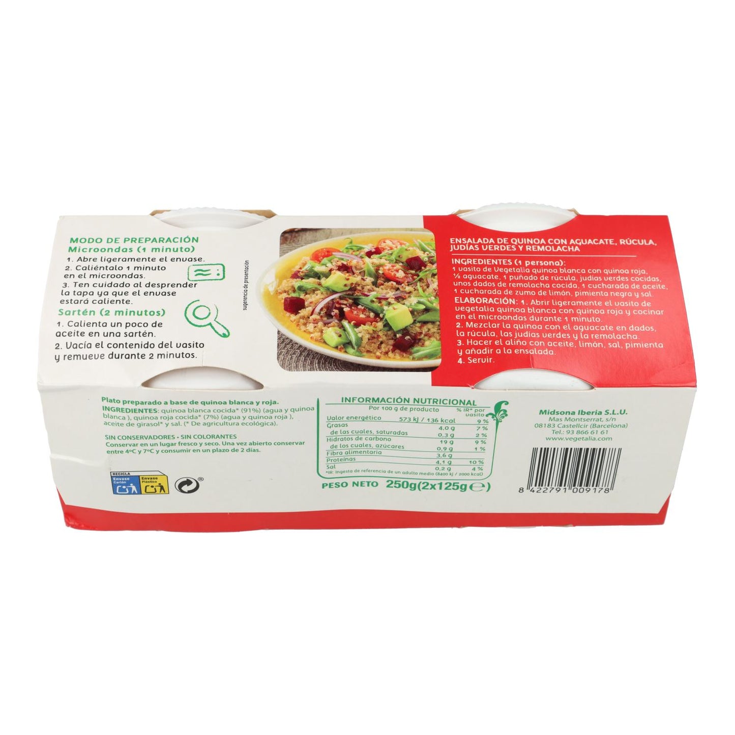 Vasito de Quinoa Blanca y Roja BIO Vegetalia 2uds x 125 g