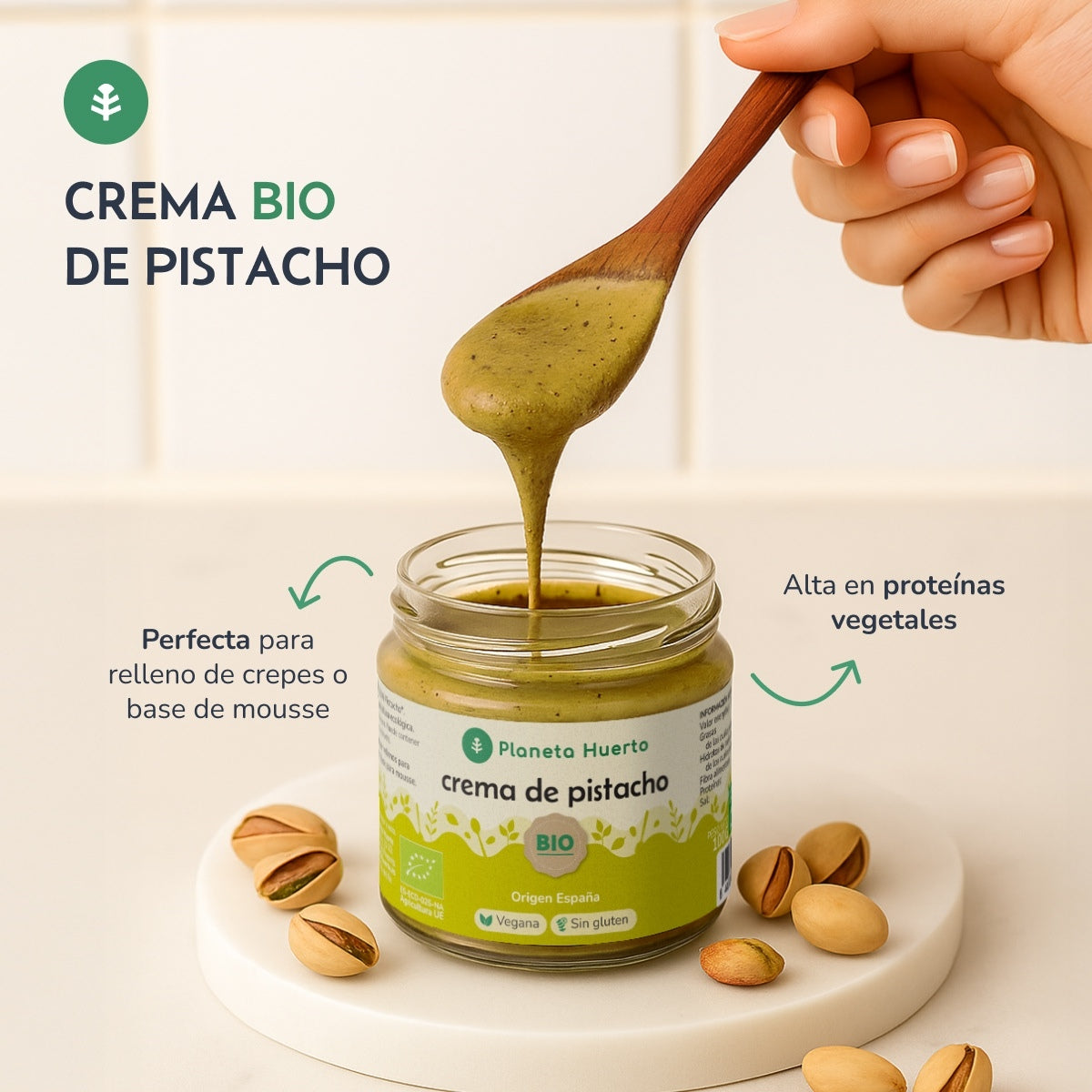 Pack of 3 x 100% Organic Pistachio Cream Planeta Huerto 100 g