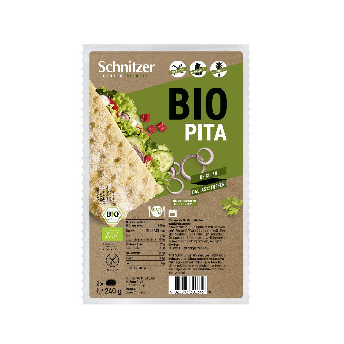 Schnitzer organic gluten-free pita bread 240 g