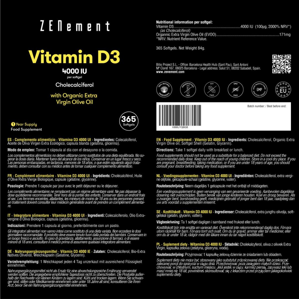 Vitamin D3 4000 IE Zenement, 365 Tabletten