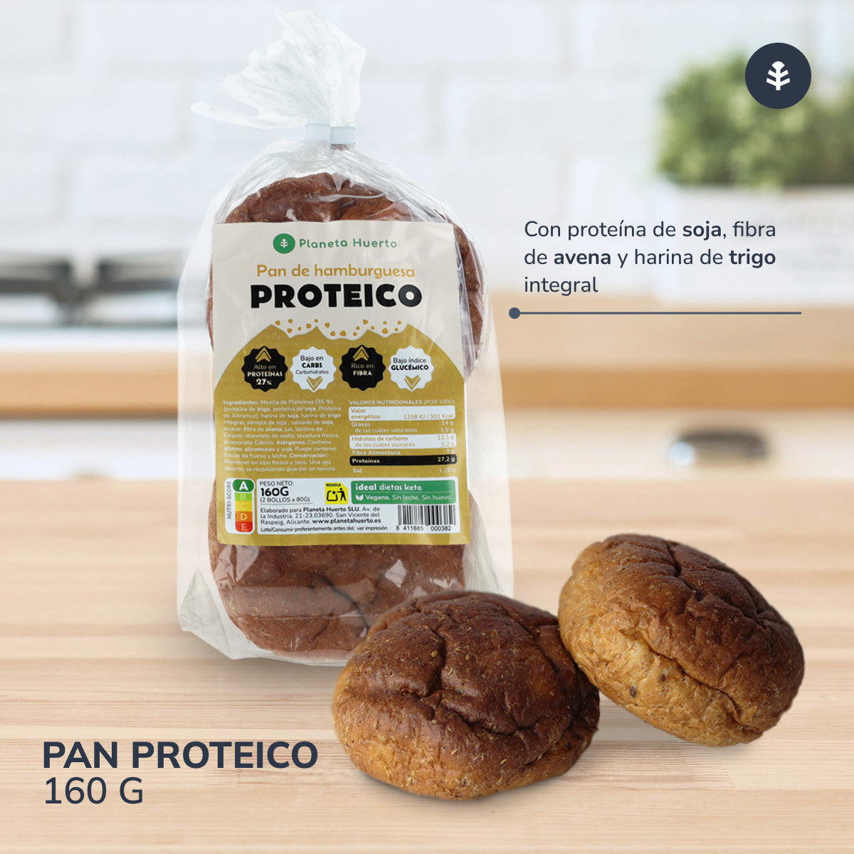 Panino proteico per hamburger Planeta Huerto, 2 x 80 grammi