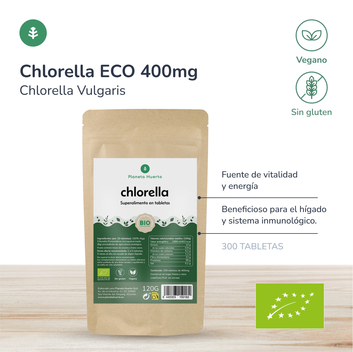 Clorella organica 400 mg Planeta Huerto 300 compresse