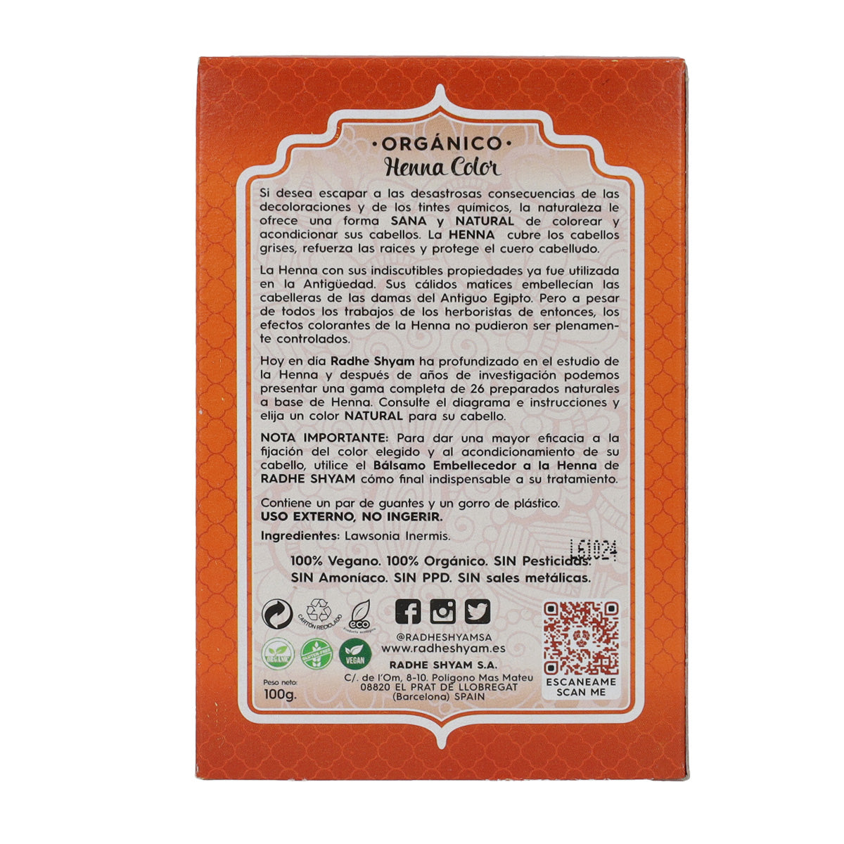 Kopparfärgat hennapulver, Radhe Shyam, 100 g